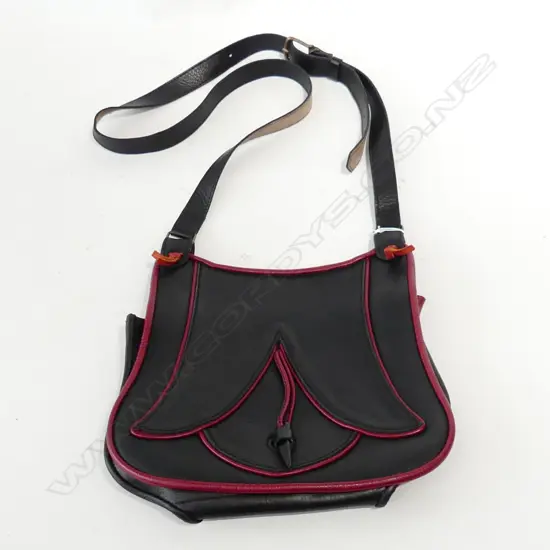 RED & BLACK HAND CRAFTED LEATHER SATCHEL BAG, MADE IN HUNGARY 