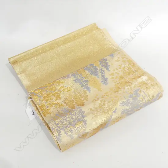 VINTAGE JAPANESE SILK OBI GOLD AND PALE GREY THREAD LANDSCAPE PATTERN L.4300mm