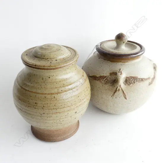 TWO NZ STUDIO POTTERY JARS, H. 230, 210mm
