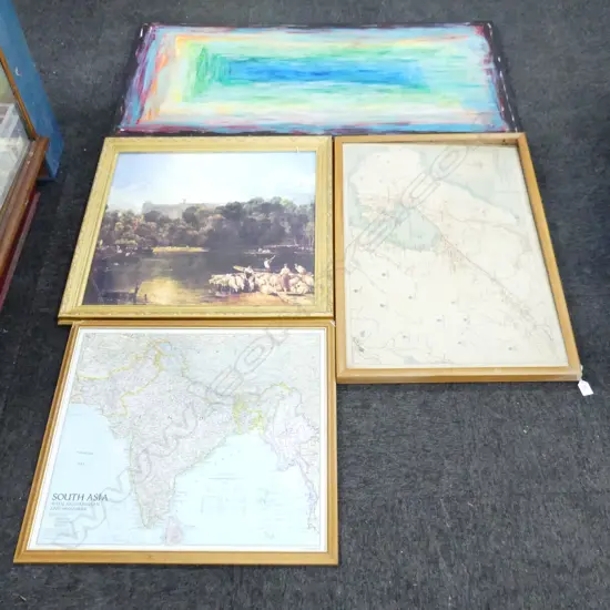 4 ASST. ARTWORKS; RAINBOW 1200x600, GILT FRAMED PRINT, 2 MAPS; WELLINGTON, INDIA