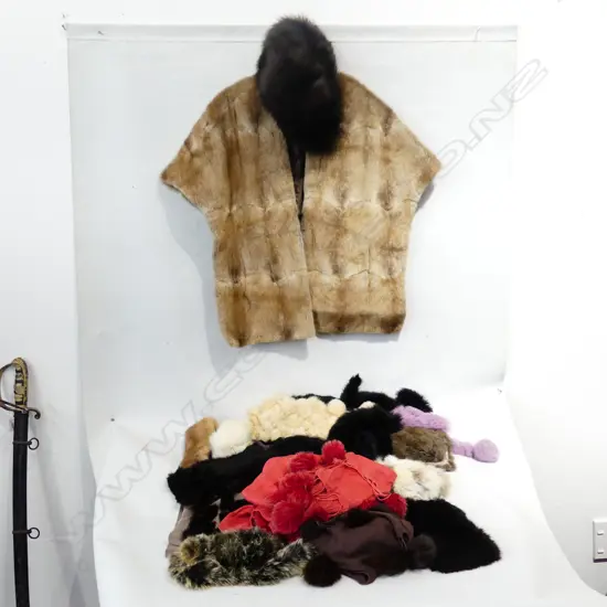 BAG OLD FUR SCARVES, STOLES, COLLARS & CUFFS + MINK FUR STOLE A/F