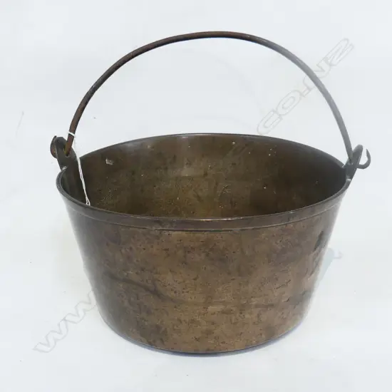 19thC CAST COPPER HEAVY JAM PAN w. IRON SWING HANDLE 255mm dia