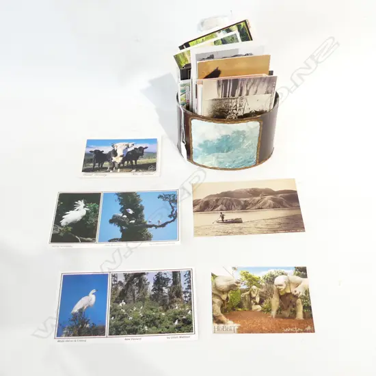 VINTAGE BOX WITH OLD POSTCARDS INCL  ANTARCTICA & PINK & WHITE TERRACES