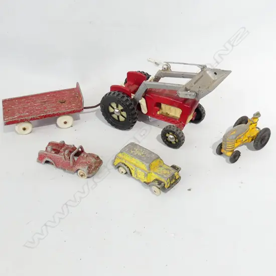 4 VINTAGE FUNHO TOYS TRACTOR & TRAILER SMALL FIRE ENGINE TRACTOR & TRUCK