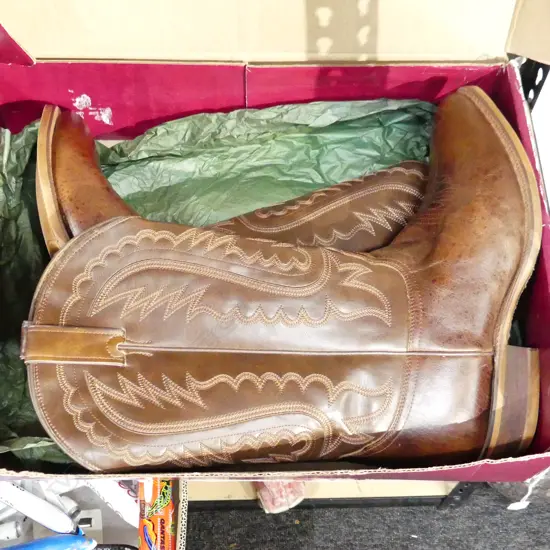 PR NOCONA LEATHER COWBOY BOOTS, BROWN TORINO COWHIDE, SIZE 11 1/2  NEW IN BOX 