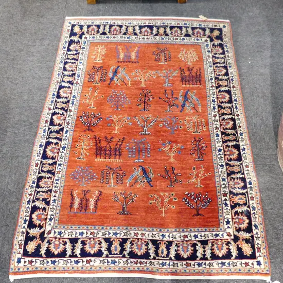 KASHKOULI HANDKNOTTED PERSIAN RUG soft red w tree designs 1500 x 1000mm