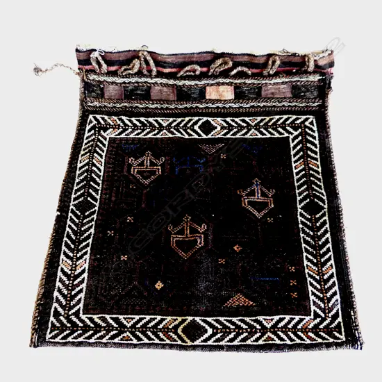 AFGANI SADDLE BAG. BROWN COLORWAY BLUE HIGHLIGHTS AND CHEVRONS. W. 660 H. 800mm