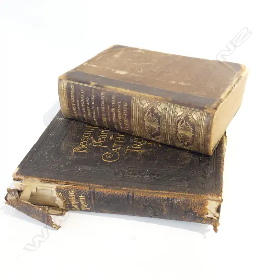 TWO OLD LEATHERBOUND BOOKS. ' OUR FIRST CENTURY ' & ' PEARLS OF CATHOLIC TRUTH '