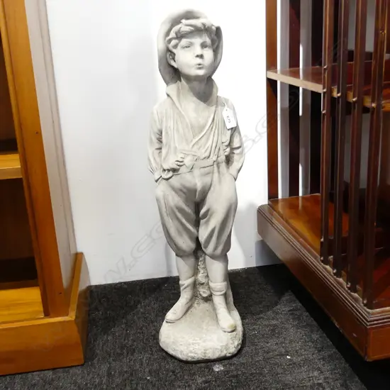 CONCRETE GARDEN STATUE - WHISTLING BOY. CLASSIC VICTORIAN FIGURE. H. 620mm