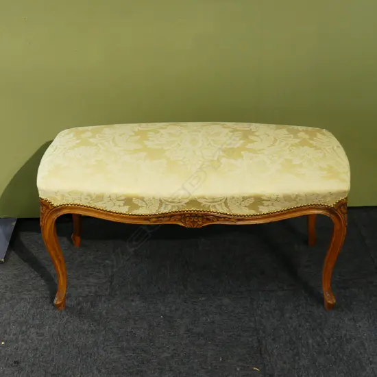 FRENCH OTTOMAN / STOOL IN YELLOW BROCADE UPHOLSTERY 1000x480x550mm