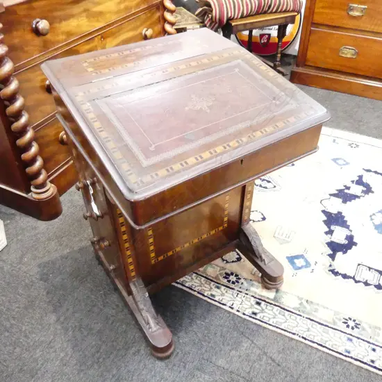 ANTIQUE INLAID DAVENPORT 525x515x770mm