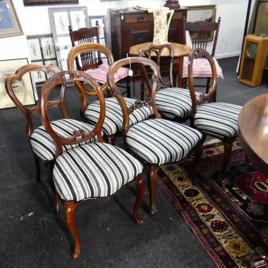 6 VICTORIAN BALLOON BACK CHAIRS (HARLEQUIN SET)