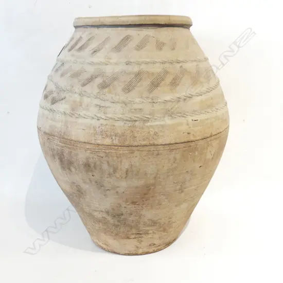 LGE SPANISH TERRACOTTA POT incised decoration H.550mm.