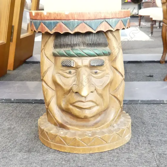 NORTH AMERICAN INDIAN CARVED WOOD STOOL H300MM