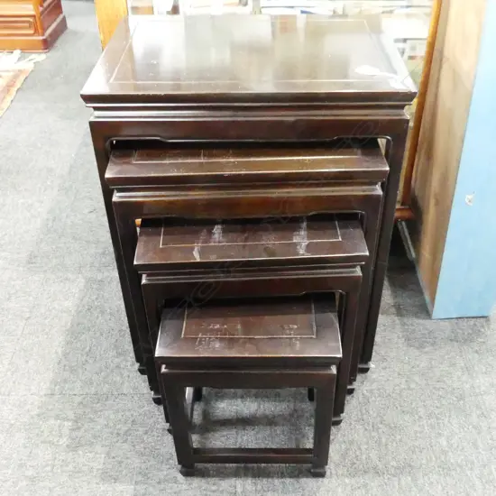 4 ORIENTAL EBONISED NESTING TABLES 505x355x655mm