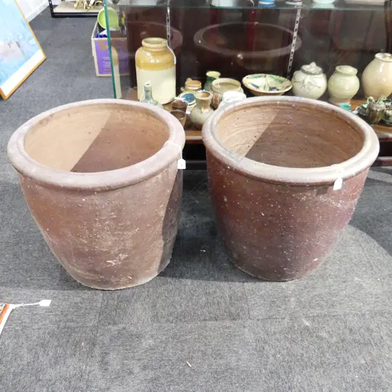 PR OF ROLLED RIM CYLINDER IRONSTONE GARDEN POTS 600x540mm 