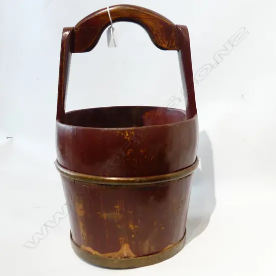 CHINESE COPPERED WOODEN BUCKET over head handle