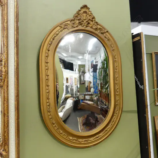 VINTAGE GILT FRAMED OVAL CONVEX MIRROR 690x435mm