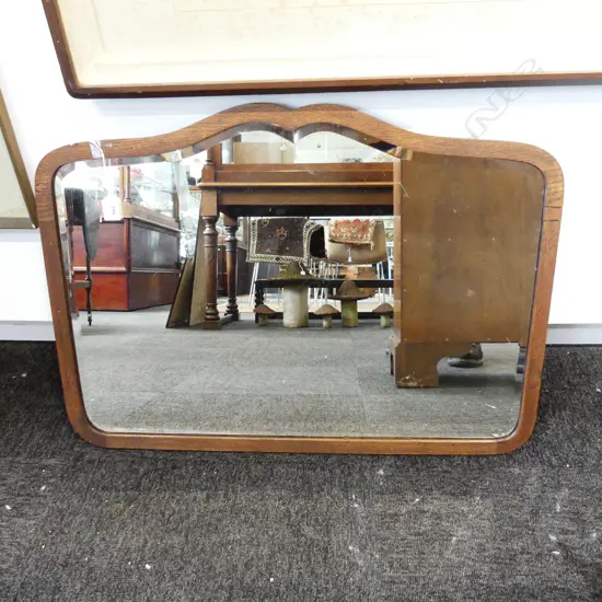 ART DECO OAK FRAMED BEVELLED WALL MIRROR 750 X 540mm