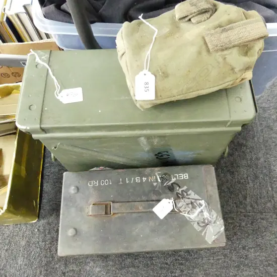 2 MILITRY AMMO BOXES LARGEST H360MM & WATER FLASK