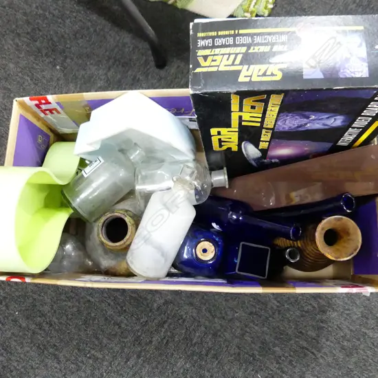 BOX LOT PHARMACY BOTTLES, STAR TREK GAME, IKEBANA VASES ETC