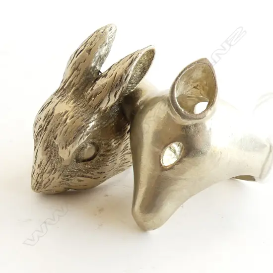 TWO LG CONTEMPORARY BRASS FASHION RINGS; MOUSE HEAD & RABBIT HEAD 