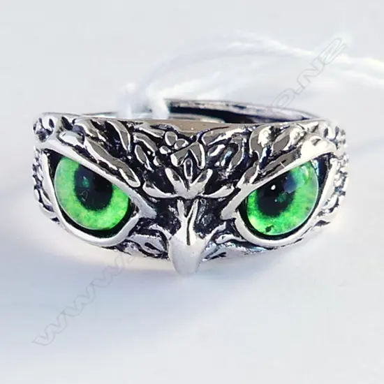 UNUSUAL 925 SILVER 'STARRY EYES' OWL  ADJUSTABLE COSTUME JEWELLERY RING