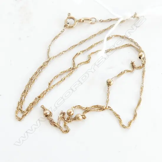 FINE 9CT ITALIAN NECK CHAIN W 5 GOLD BEADS 1.2gm
