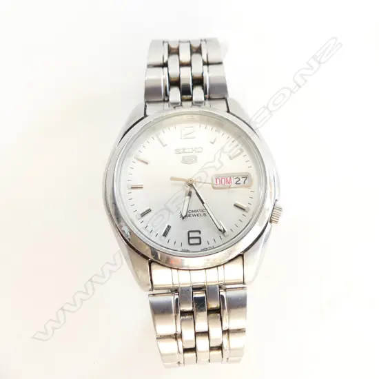 SEIKO 5 STAINLESS WRISTWATCH GENTS. WORKING exhibition back 21 jewels