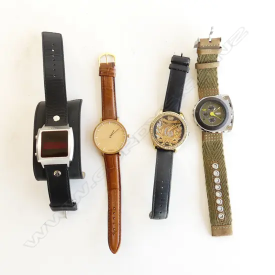 4 DESIGNER WATCHES; TED BAKER DIGITAL, DIESEL, TMBR & GUESS - ALL WORKING