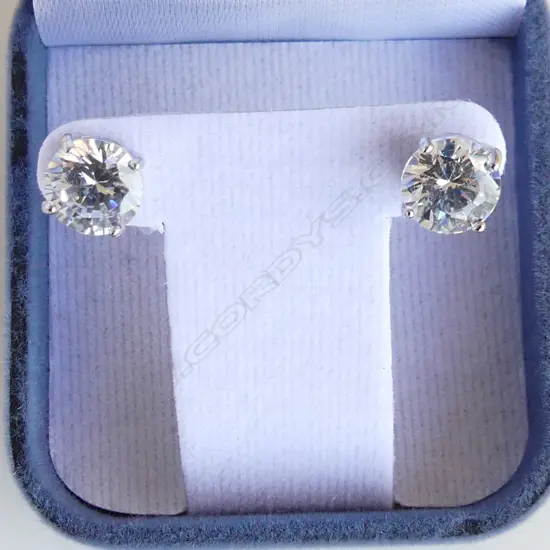 PAIR LG FAUX DIAMOND STUD EARRINGS 4CT EA - IN BOX - COSTUME JEWELLERY
