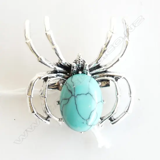SILVER PLATE TURQUOISE SPIDER BROOCH / PENDANT DIA 35mm