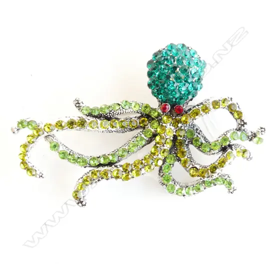 SILVER TONE MULTI GEM SET OCTOPUS BROOCH / PENDANT  W. 70mm