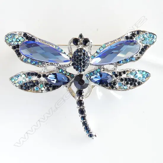 LG SILVER PLATED GEM SET DRAGONFLY BROOCH W. 65mm