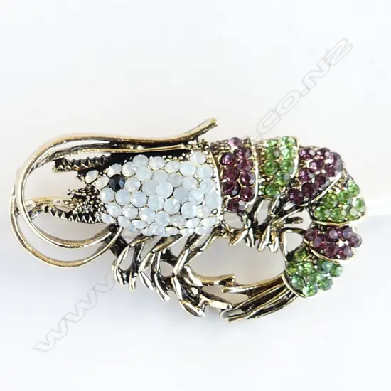 GOLD GILT & GEM SET SHRIMP BROOCH H. 55mm