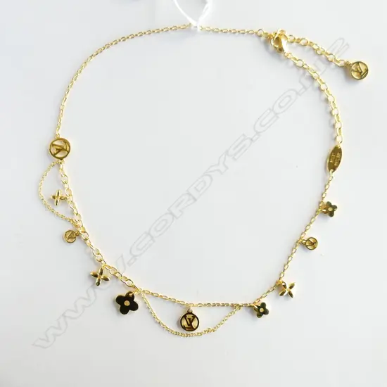 GOLD PLATED FAUX LV CHARM NECKLACE, MADE IN ITALY 