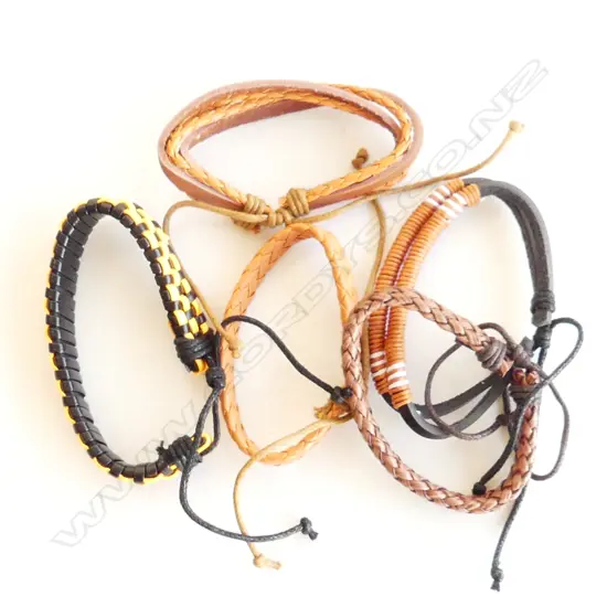 SIX ASSORTED HAND MADE CALF LEATHER BOHEMIAN BRACELETS 