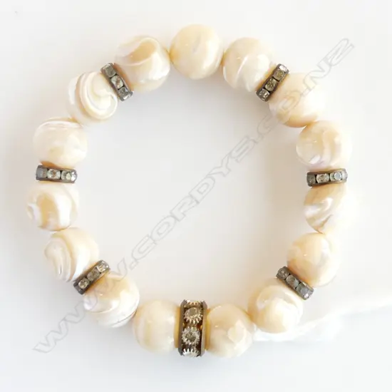 VINTAGE STYLE NATURAL AGATE & CZ BEAD BRACELET 