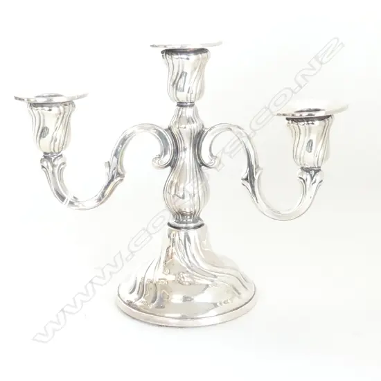 3-ARM ALPACCA SILVER CANDELABRA  H. 210, W 250mm
