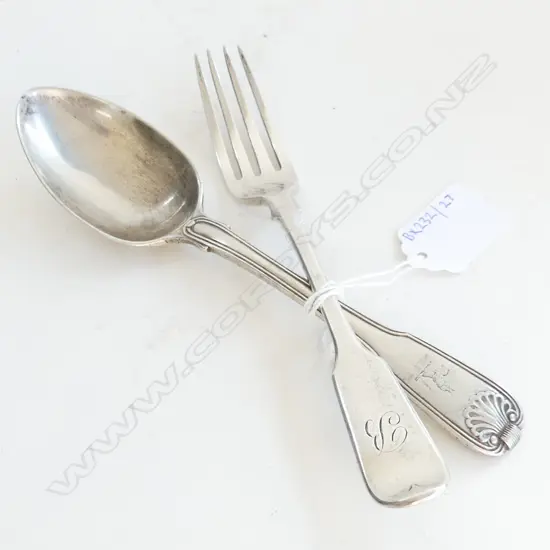 GEO S/SILVER DESSERT SPOON & VICT S/SILVER DESSERT FORK 119grms