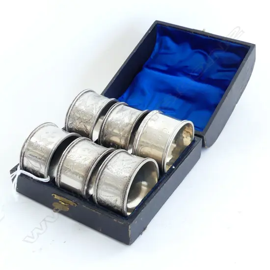 CASED 6 S/SILVER NAPPKIN RINGS TOTAL SILVER WIEGHT 127grms