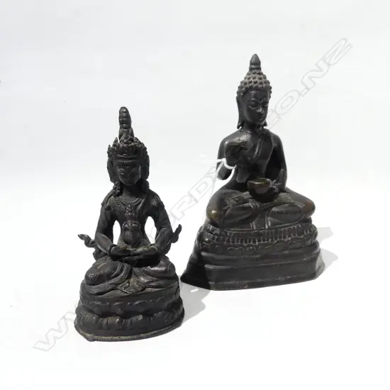 TWO SMALL BRONZE BUDDHA TALLEST H180MM