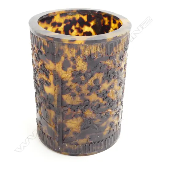 CHINESE FAUX TORTOISESHELL BRUSH POT H.115mm