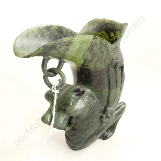 ORIENTAL CARVED GREEN STONE JUG H.125mm FAULTS