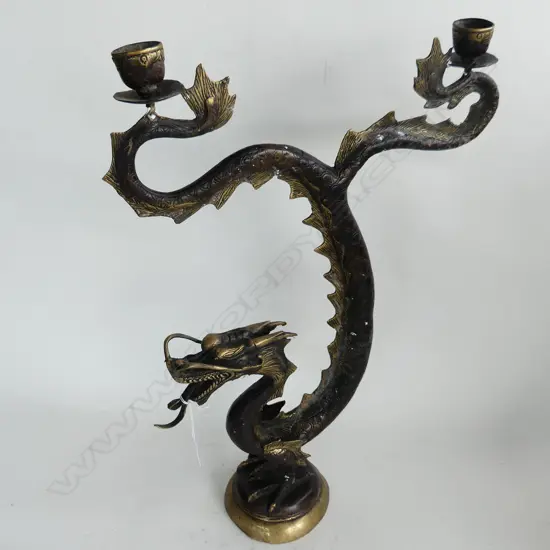 BRONZE DRAGON DOUBLE CANDLESTICK H.580mm