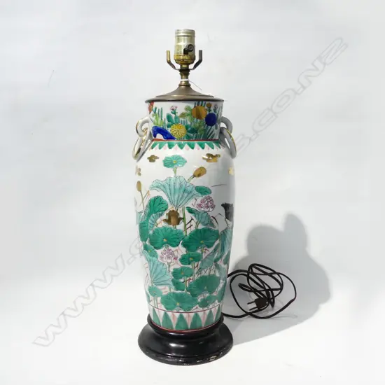 TALL CHINESE CERAMIC LAMP BASE H.520mm - wooden base w. borer