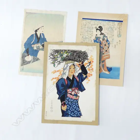 3 JAPANESE PRINTS INCL. WOODBLOCK LARGEST 410x280mm ALL UNFRAMED