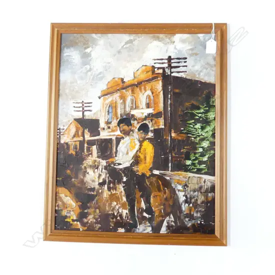 ARTIST UNKNOWN, BOYS ON HORSEBACK, OIL ON BOARD 390x500mm