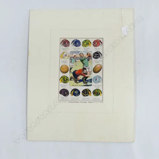 VINTAGE ‘INTERNATIONAL’ RUGBY CAPS PRINT, H510 W410MM