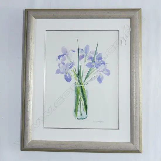 WENDY MASTERS W/C IRISES IN VASE 490 x 370mm